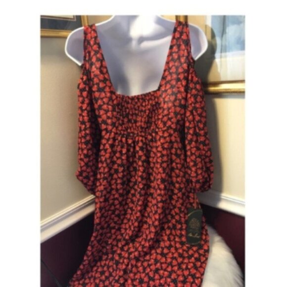 LC Lauren Conrad Womens Black Red Hearts Cold Shoulder Baby Doll Dress Sz XS New - Picture 6 of 8